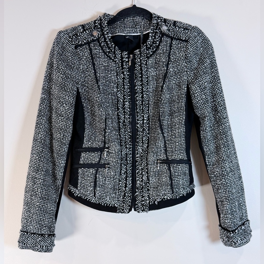 🔥White House Black Market Women’s Black & White Zip-Front Jacket Size 2 EC🔥